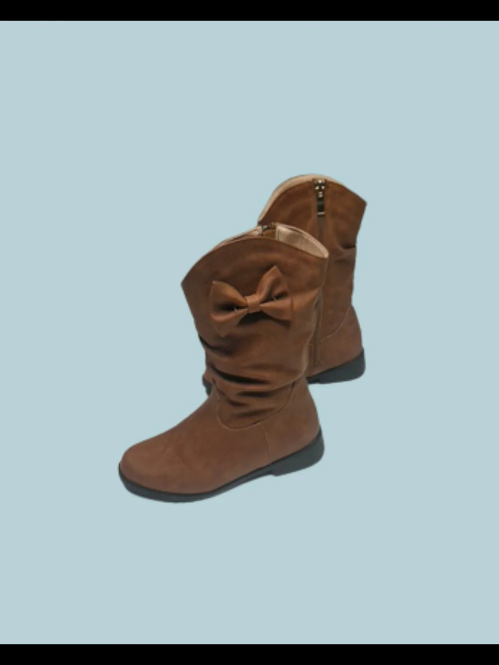 Girl's Brown Mid-Calf Bow Accent Boots